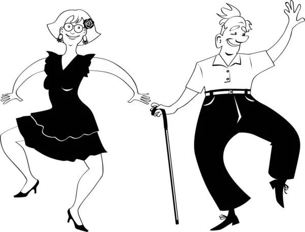 Cute Senior Para Taniec Eps Ilustracji Wektorowych Bez Białych Obiektów — Wektor stockowy