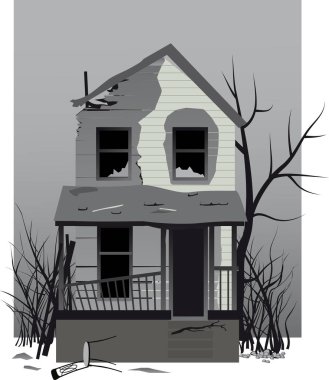 Yangın dan sonra yanmış hasarlı ev, Eps 8 vektör illüstrasyon