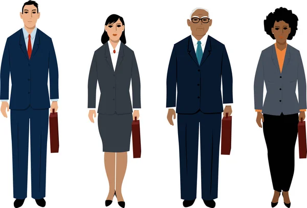 Set Business People Characters Different Age Sexes Standing Full Length — Stock Vector