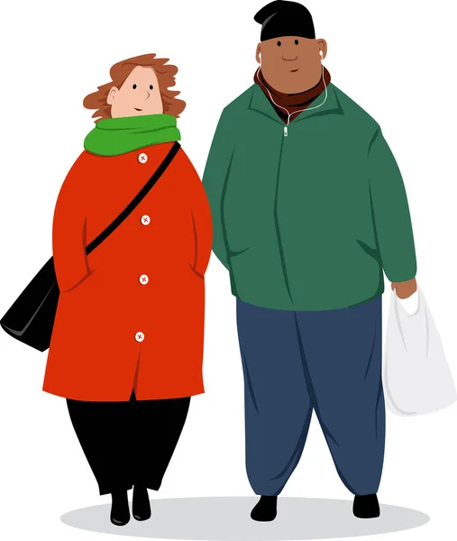 中年双种族夫妇在冬天的衣服站在 隔离在白色 Eps 8矢量插图 — 图库矢量图片