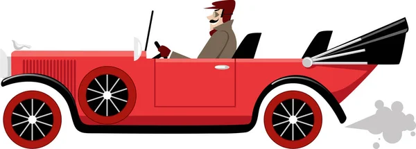 Erken Bir Yüzyıl Cabrio Araba Sürüş Vintage Giysiler Adam Eps — Stok Vektör