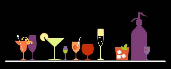 Ligne Cocktails Sirop Soda Sur Bar Illustration Vectorielle Eps — Image vectorielle