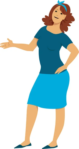 Mujer Atractiva Ropa Casual Pie Hablando Apuntando Algo Eps Vector — Vector de stock