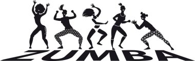 Egzersiz yapan bir grup insanla birlikte Zumba sınıfı afişi, Eps 8 siyah vektör silueti, beyaz nesne yok
