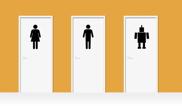 Office Bathroom Doors Symbols Men Women Robots Metaphor Integrating Artificial — Stock Vector