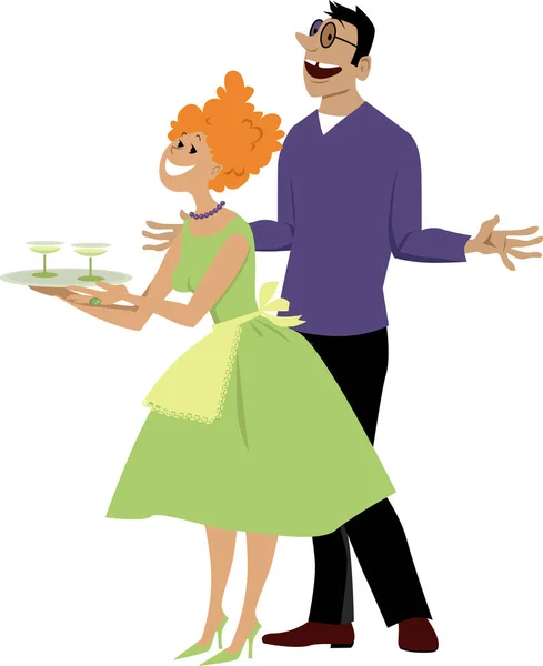 Happy Par Hälsning Gäster Med Cocktails Eps Vektor Illustration Isolerad — Stock vektor