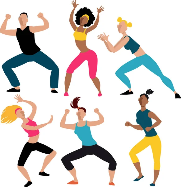 Zes Mensen Doen Aërobe Dansen Training Oefening Eps Vector Illustratie — Stockvector