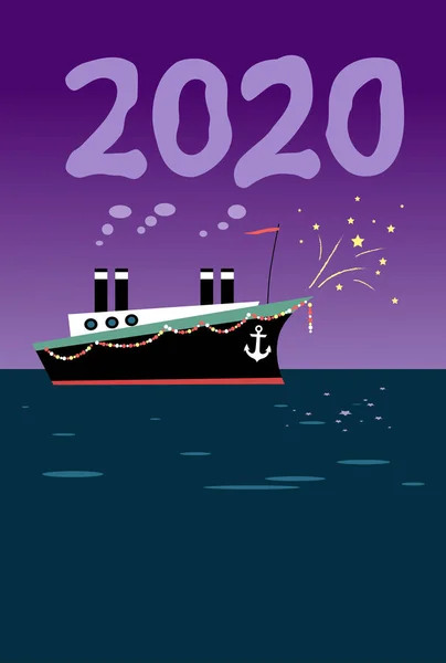 Antiguo Barco Vapor Decoración Vacaciones Produciendo Número 2020 Con Vapor — Archivo Imágenes Vectoriales