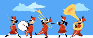 Cute children playing instruments in a marching band parade, EPS 8 vector illustration clipart