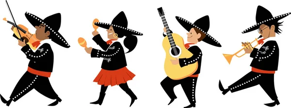 Enfants Mignons Tenues Mariachi Jouant Des Instruments Traditionnels Illustration Vectorielle — Image vectorielle