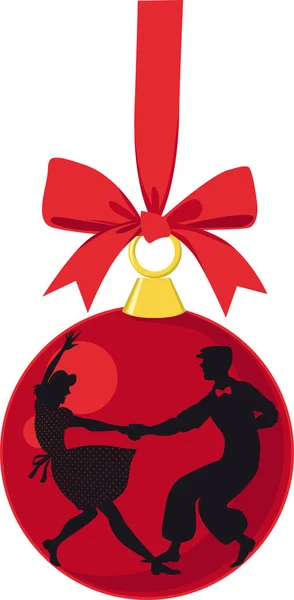 圣诞装饰品与一对夫妇跳舞林迪霍普 Eps 8矢量插图的剪影 — 图库矢量图片