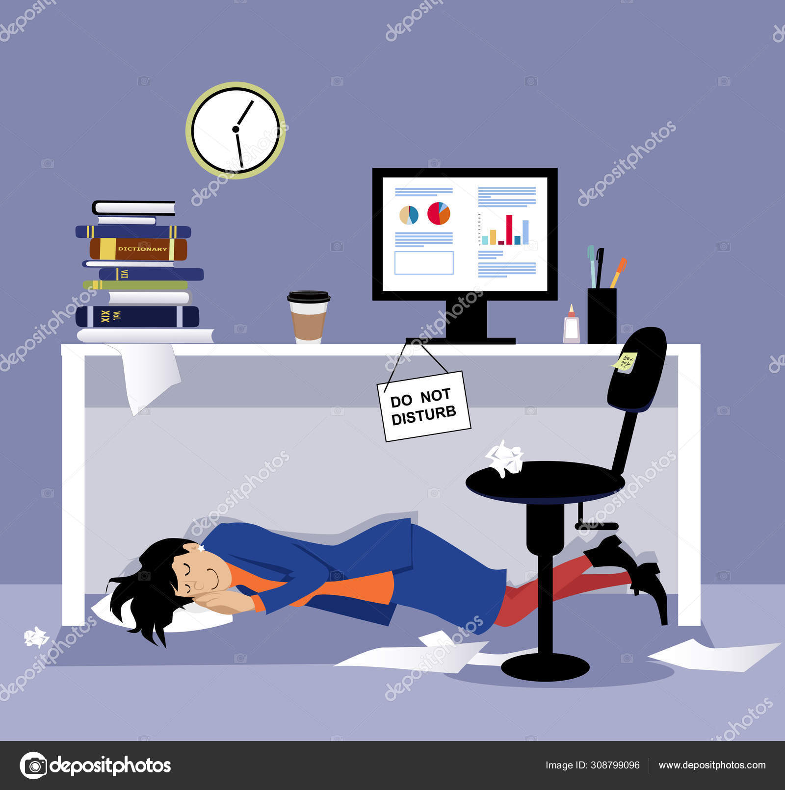 Woman Sleeping Her Office Desk Working Hours Eps Vector