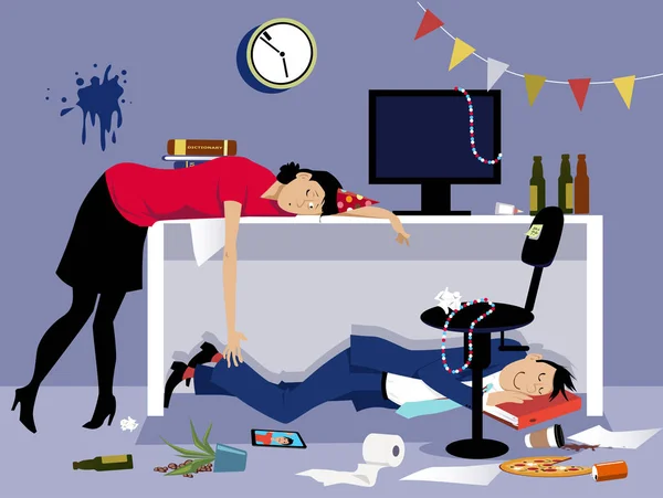 Corporate Event Party Drunk Business People Sleeping Messy Office Eps — Stock Vector