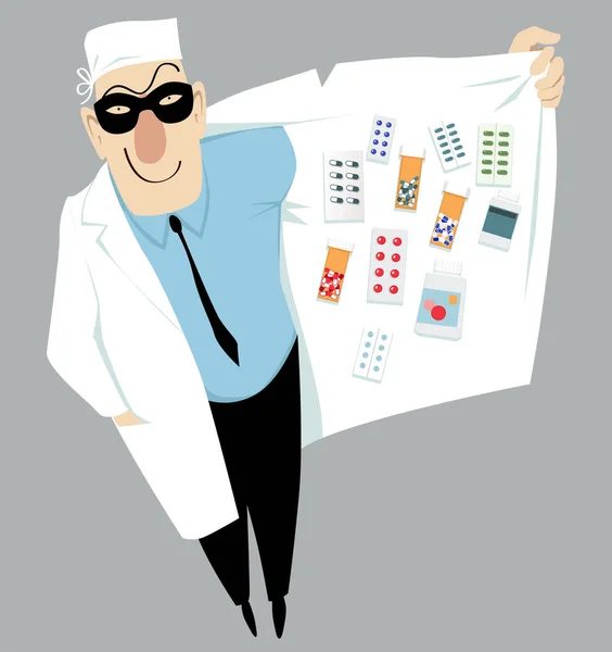 Doctor Een Masker Verkopen Zwarte Markt Drugs Eps Vector Illustratie — Stockvector