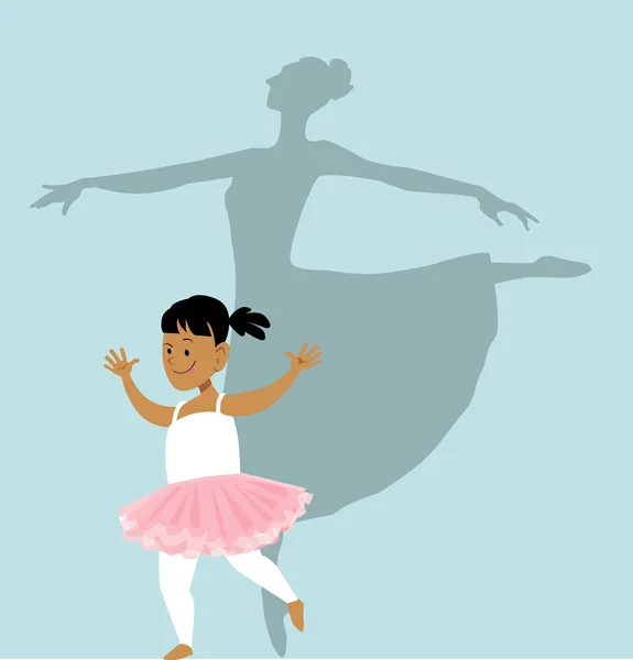 Klein Meisje Doet Een Ballet Routine Een Schaduw Achter Haar — Stockvector