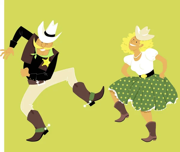 Cute Couple Western Outfit Dance Eps Vector Illustration — 스톡 벡터