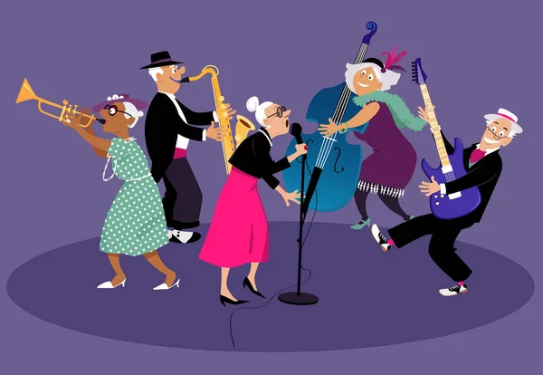 Banda Jazz Para Personas Mayores Actuando Escenario Ilustración Vectorial Eps — Vector de stock