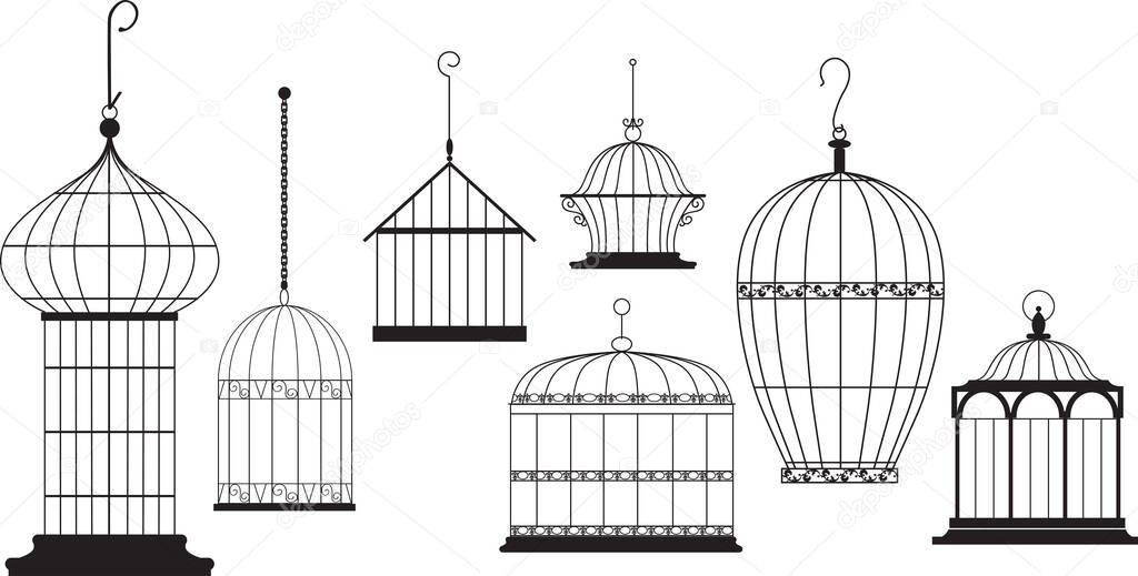 Set of ornamental bird cages isolated on white, EPS 8 vector illustration