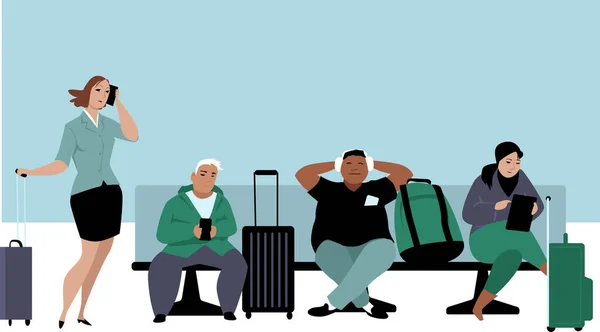 Άνθρωποι Περιμένουν Τις Πτήσεις Τους Στο Σαλόνι Του Αεροδρομίου Eps — Διανυσματικό Αρχείο