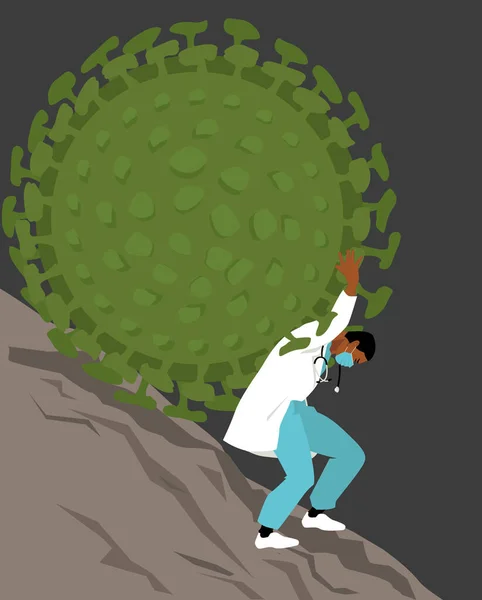Professionnel Santé Luttant Pour Maintenir Virus Géant Descente Illustration Vectorielle — Image vectorielle