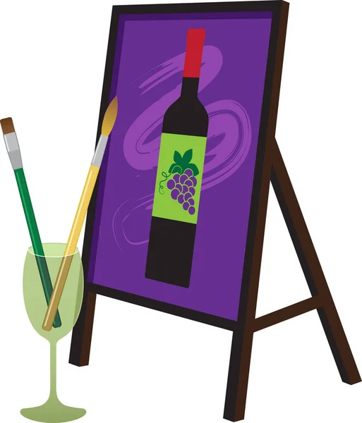 Pintura Pinceles Una Copa Vino Una Pintura Una Botella Vino — Archivo Imágenes Vectoriales