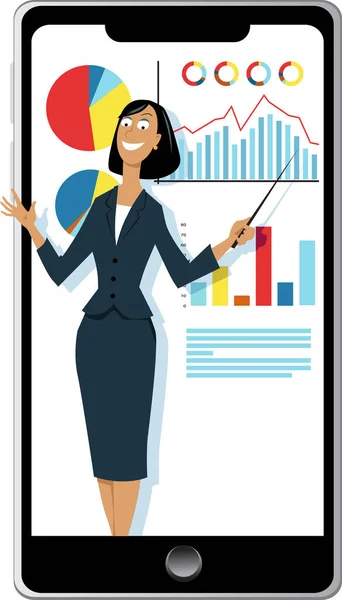 Business Woman Doing Work Presentation Smartphone Eps Vector Illustration — Stock Vector