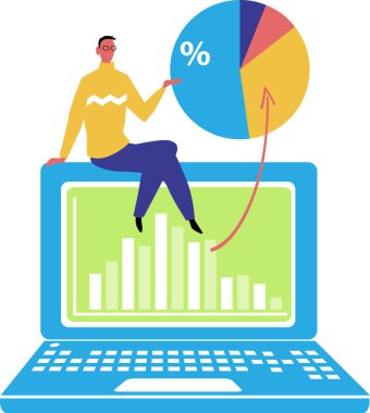 Profesör internet üzerinden ders veriyor, dizüstü bilgisayarda oturuyor, EPS 8 vektör illüstrasyonu