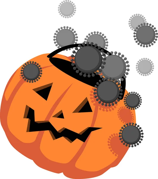 Halloween Godis Korg Form Jack Lantern Täckt Coronavirus Eller Influensavirus — Stock vektor