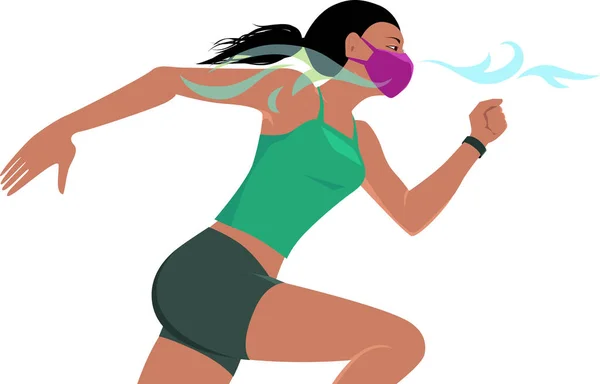 Mujer Corriendo Una Máscara Facial Protectora Transpirable Eps Vector Ilustración — Archivo Imágenes Vectoriales