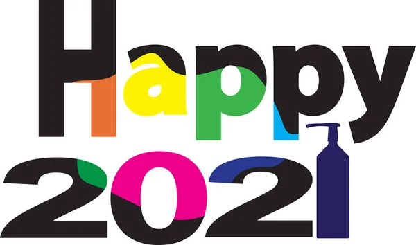 Happy 2021 Banner Gráfico Con Desinfectante Manos Como Concepto Para — Archivo Imágenes Vectoriales