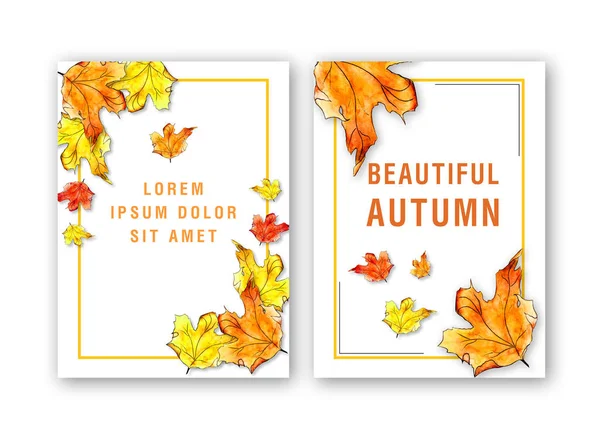 Szablon karty z akwarela jesień liść klonu — Zdjęcie stockowe