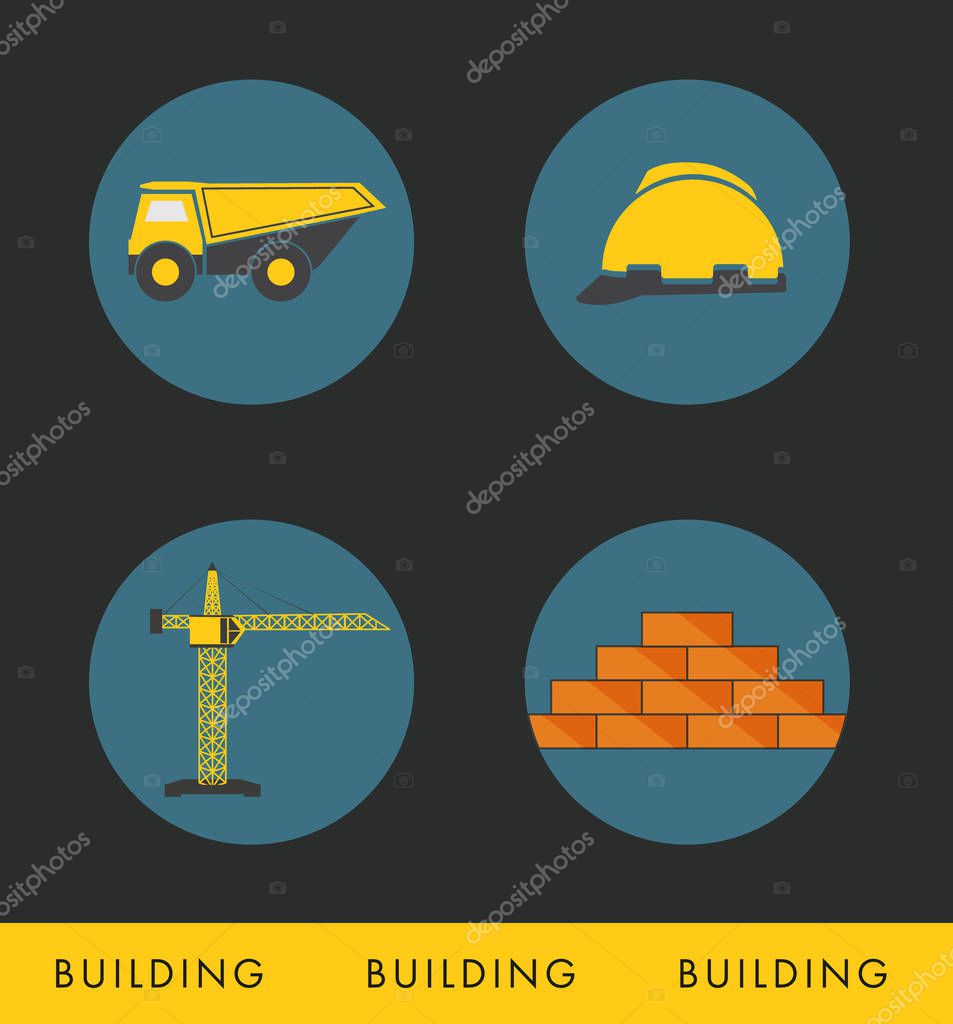Vector yellow and  gray construction icon set on dark blue
