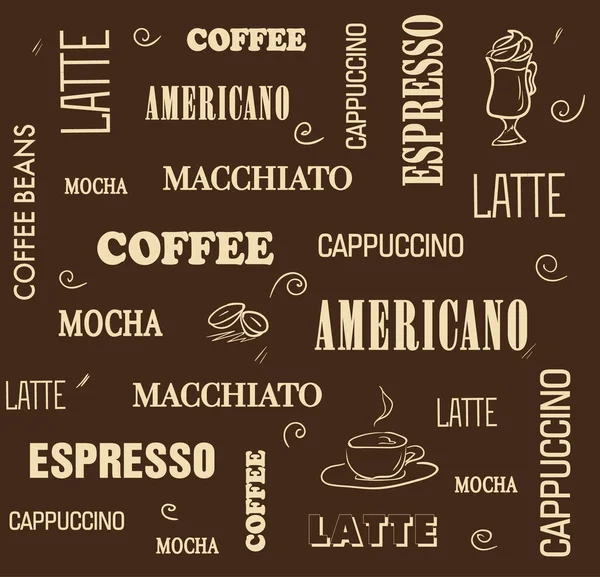 Brauner Hintergrund mit Kaffee-Worten — Stockvektor