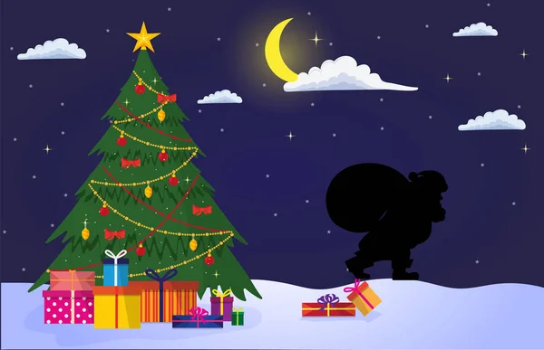 Paysage de Noël de nuit — Image vectorielle