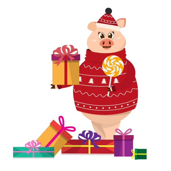 Mignon personnage de porc. Symbole Nouvel An 2019 — Image vectorielle