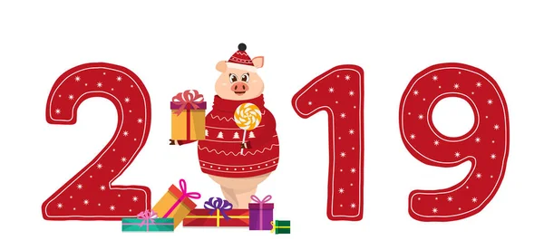 Carino il personaggio del maiale. 2019 simbolo di Capodanno — Vettoriale Stock