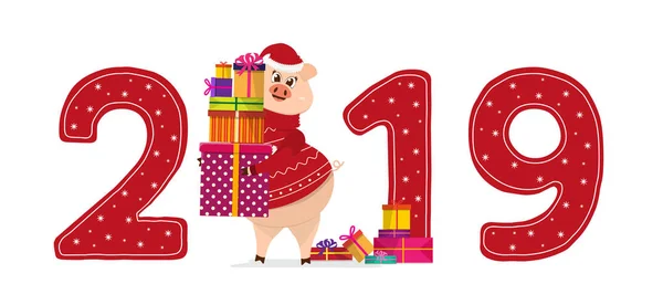 Carino il personaggio del maiale. 2019 simbolo di Capodanno — Vettoriale Stock