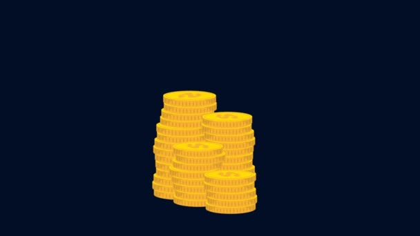 Ícone de pilhas de moedas de ouro crescer . — Vídeo de Stock