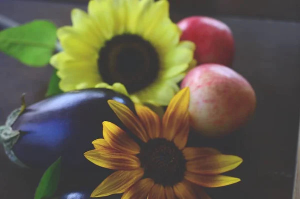 Taze elma, patlıcan ve ayçiçeği Puerto Rico'da ateş aldı. Organik Tarım, taze çiftçilerin piyasa sonbaharda hasat. Lezzetli organik gıda