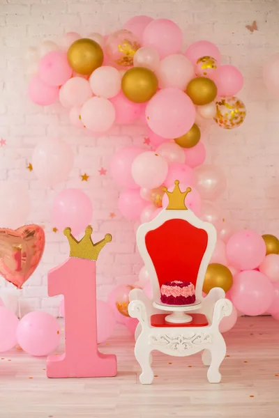 Decoración Rosa Para Primera Fiesta Cumpleaños —  Fotos de Stock