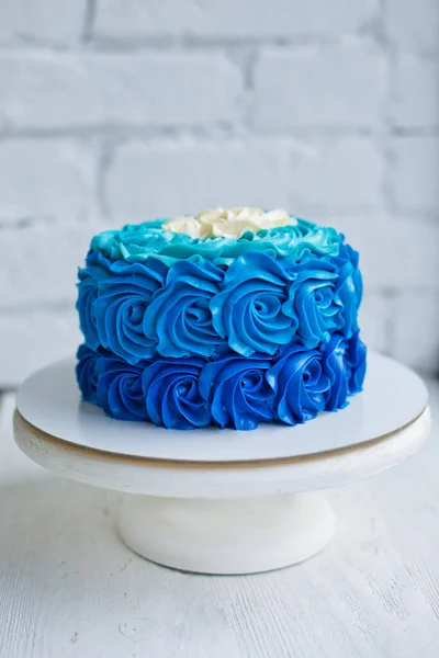 Niebieski Smash Ciasto Dla Chłopca Urodziny — Zdjęcie stockowe
