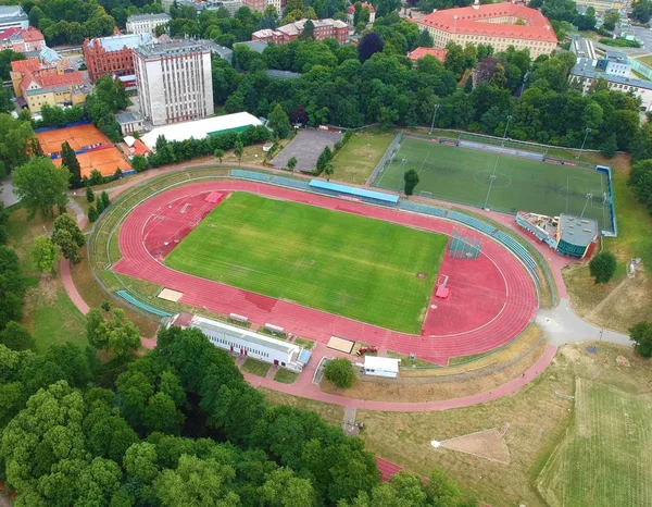 Stadt Sportzentrum Mit Stadion Und Tennisplatz Stadtgebiet Mit Park Luftaufnahme — Stockfoto