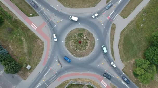 Aerial Footage Roundabout Intersection City — Stock Video