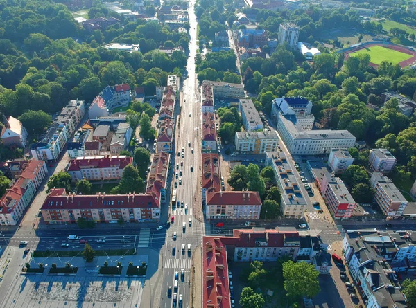 Aerial View Intersection Cars Traffic City Koszalin Center — Stock Photo, Image
