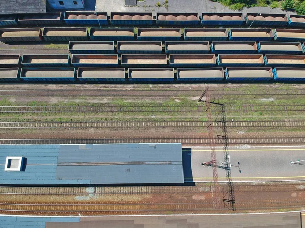 Вид Воздуха Грузовые Вагоны Вокзале Городе — стоковое фото