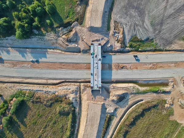 Vedere Aeriană Șantierul Construcție Podului Rutier Pentru Bypass Rutier Oraș — Fotografie, imagine de stoc