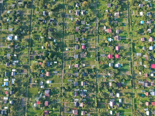 Many Small Houses Gardens Small Area Aerial View — Stock Photo, Image