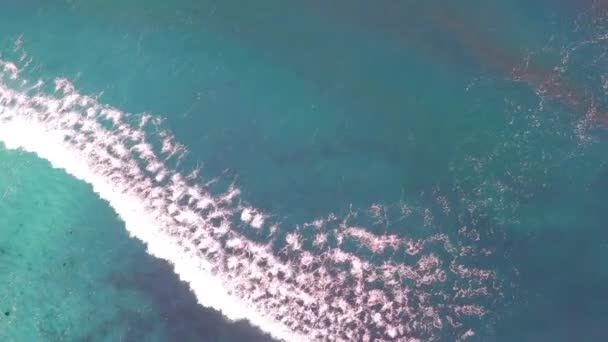 Aerial View Shallow Sea Shore Blue Water Waves — Stock Video