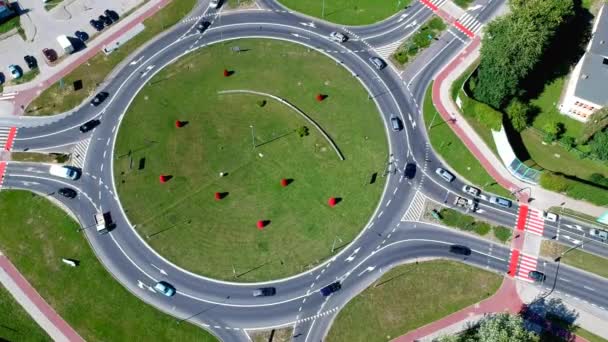 Luchtfoto Beeldmateriaal Rotonde Kruispunt Stad — Stockvideo