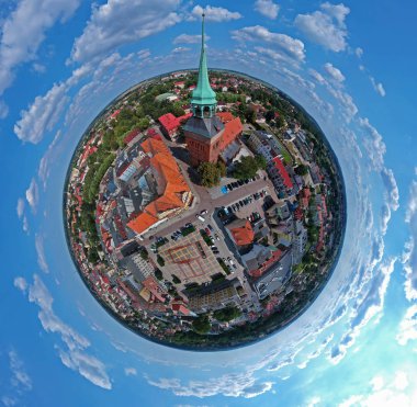 Aerial view on spherical panorama city, old town, city center, green city, cathedral. clipart